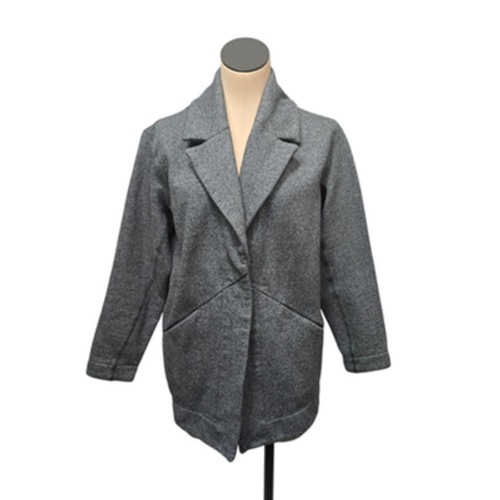 Lululemon Jacket Womens Large Gray Heather Open Front Snap Lapel Pockets Cozy